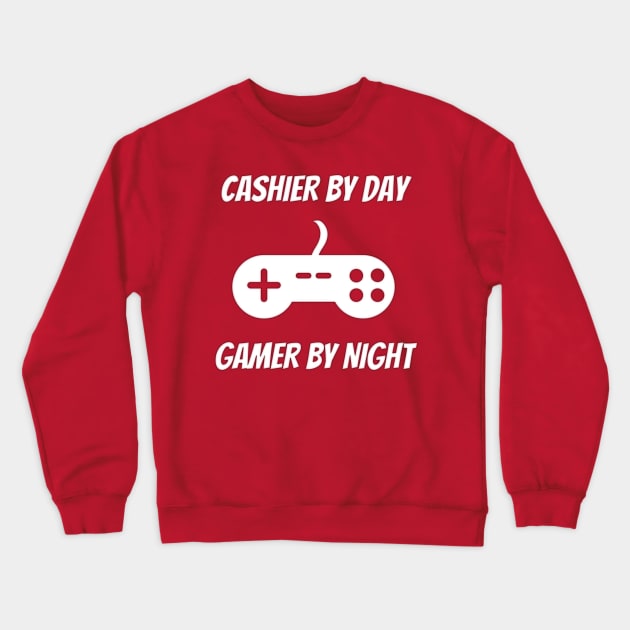 Cashier By Day Gamer By Night Crewneck Sweatshirt by Petalprints